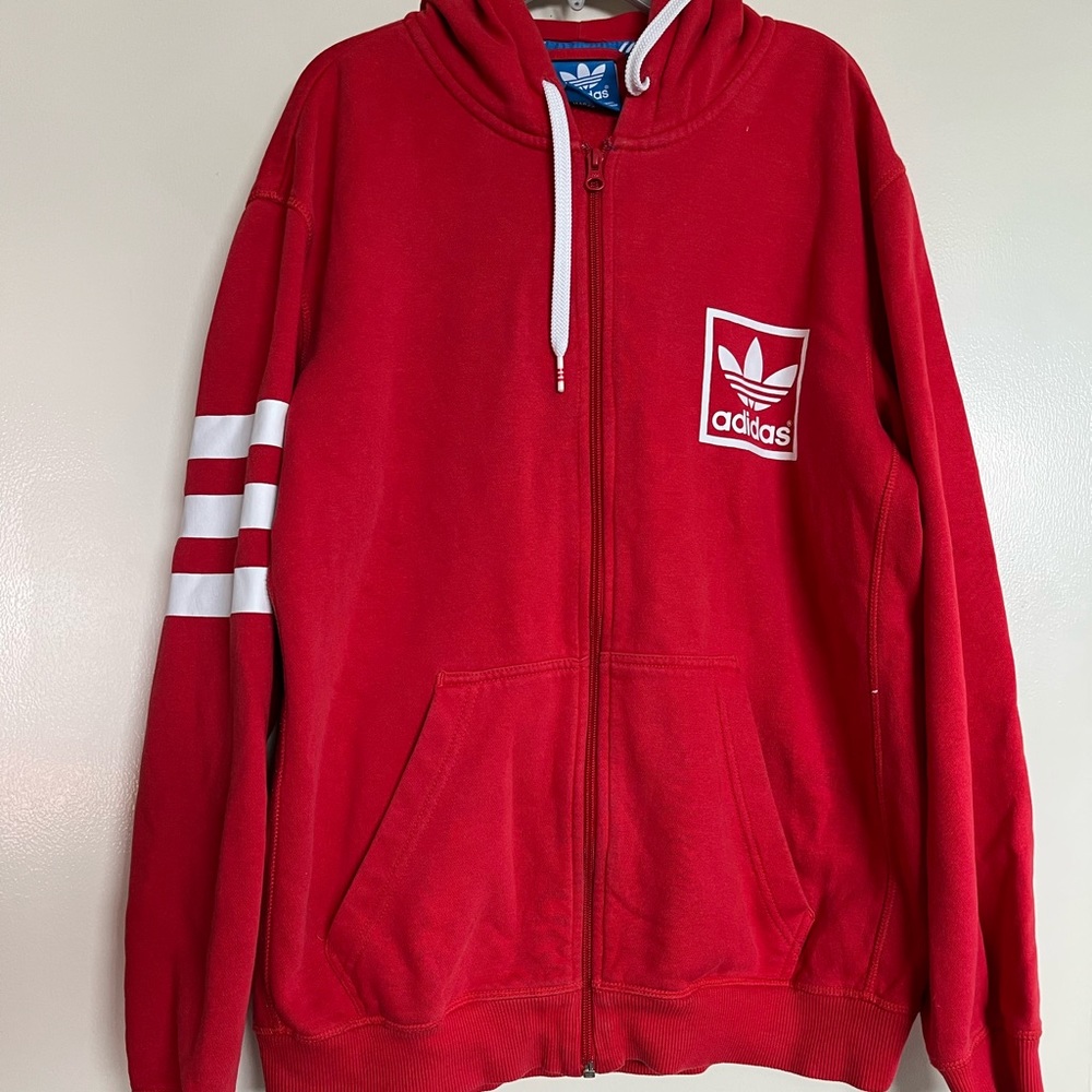 Adidas Red Zip-Up Hoodie Size M